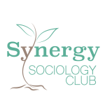 the word synergy in green with the Y in the word as part of a plant growing up above the y.  Sociology club is under the word synergy