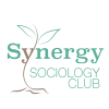 the word synergy in green with the Y in the word as part of a plant growing up above the y.  Sociology club is under the word synergy