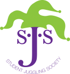 green jester hat on top of a large J in purple.  The J is in the middle of two S's.  with the words Student Juggling Society underneath.