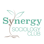 the word synergy in green with the Y in the word as part of a plant growing up above the y. Sociology club is under the word synergy