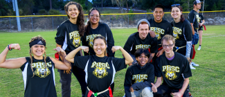 Portrait of ten PHSC students on the softball field