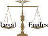 Scales of justice with eagle on the top with the word "Legal" on the left scale and the word "Eagles" on the right scale.