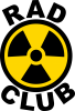 Word RAD (short for Radiography) above the yellow and black symbol for radiation with the word club under the symbol.