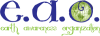 blue script lowercase e a and o with an image of the world in green as part of the letter o.  Under those three letters the words "earth awareness organization".