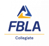 Triangle with colors of yellow, light blue and navy on top of FBLA Collegiate